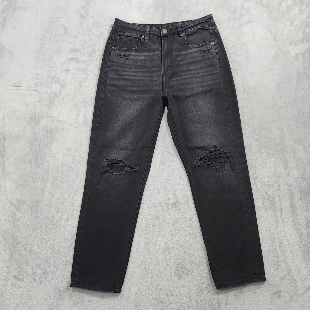 American Eagle Jeans Womens 6 SHORT Black High Rise Mom Distressed Charcoal Wash